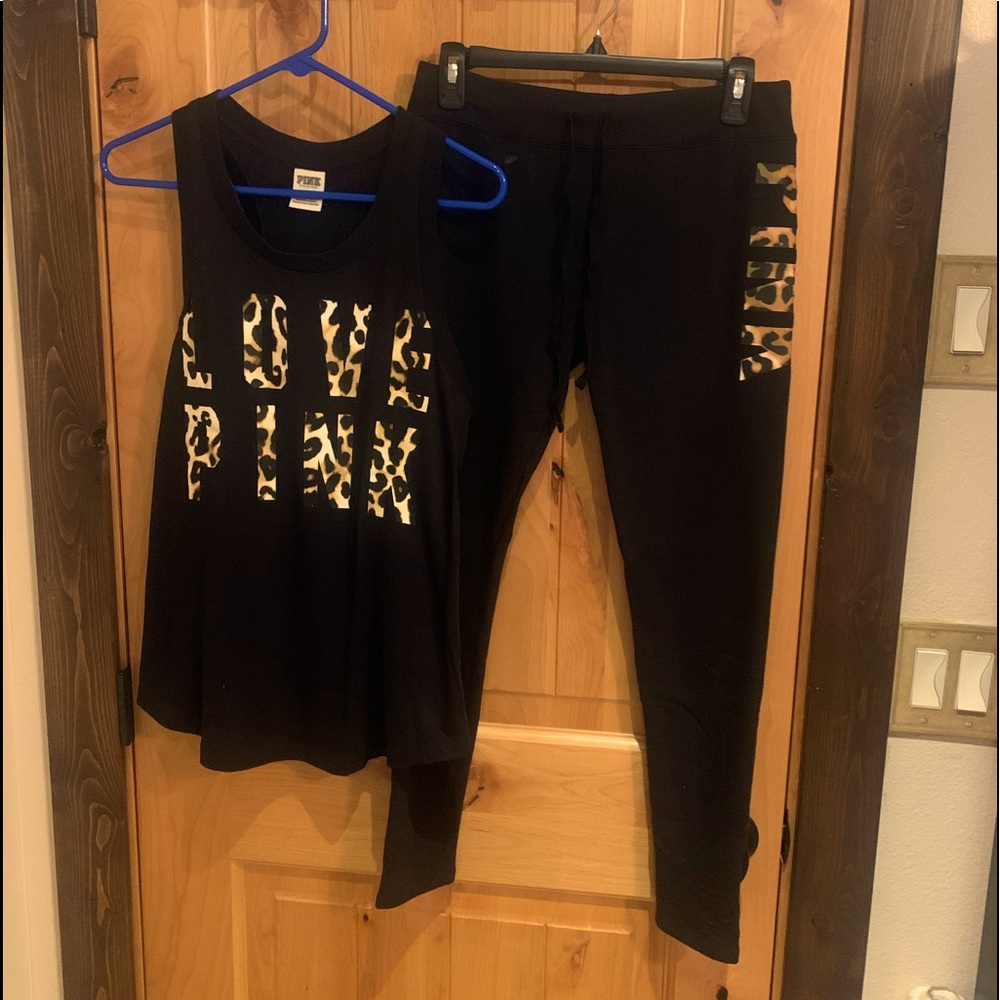 VS PINK Black w/leopard set